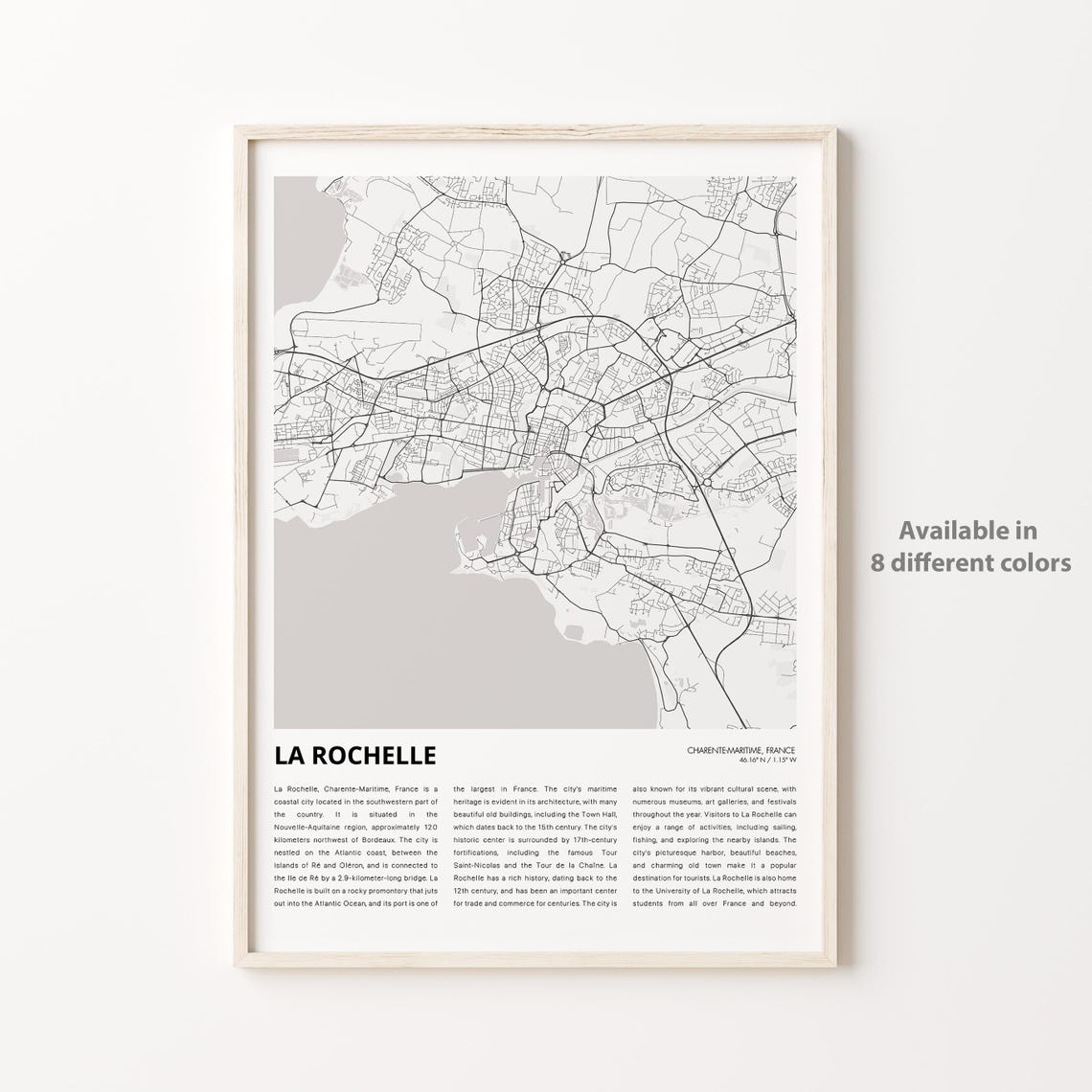 La Rochelle Map Print Travel Wall Decor Art Charentemaritime Housewarming Gift
