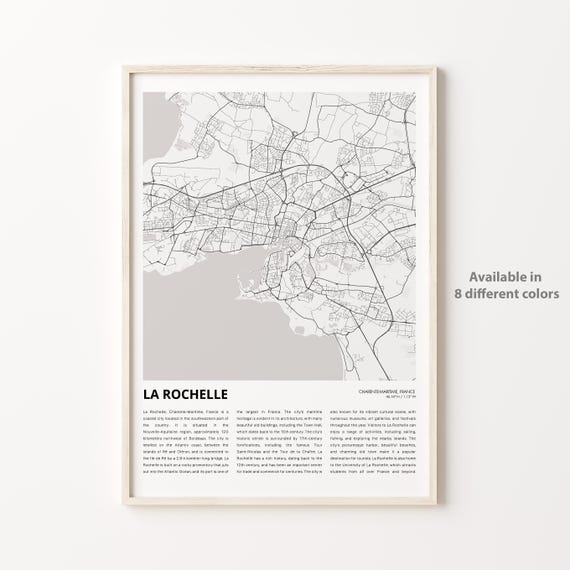 La Rochelle Map Print Travel Wall Decor Art Charentemaritime Housewarming Gift