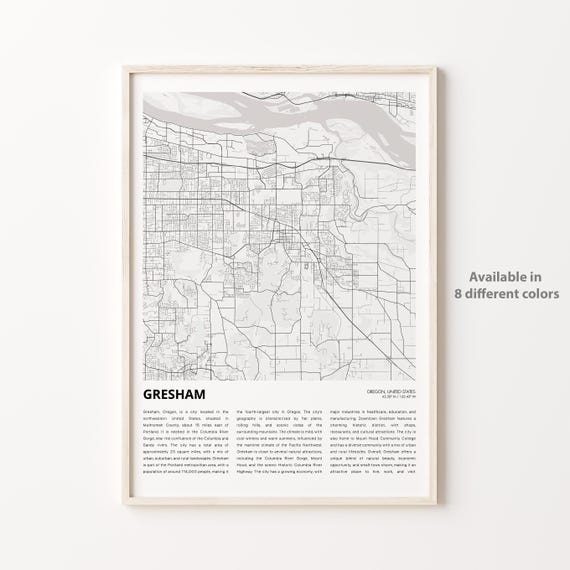 Gresham Map Print Travel Wall Decor Art Oregon Housewarming Gift