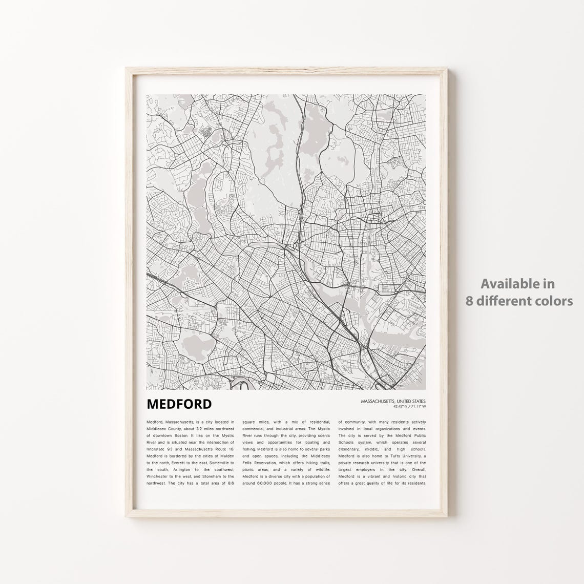 Medford Map Print Travel Wall Decor Art Massachusetts Housewarming Gift