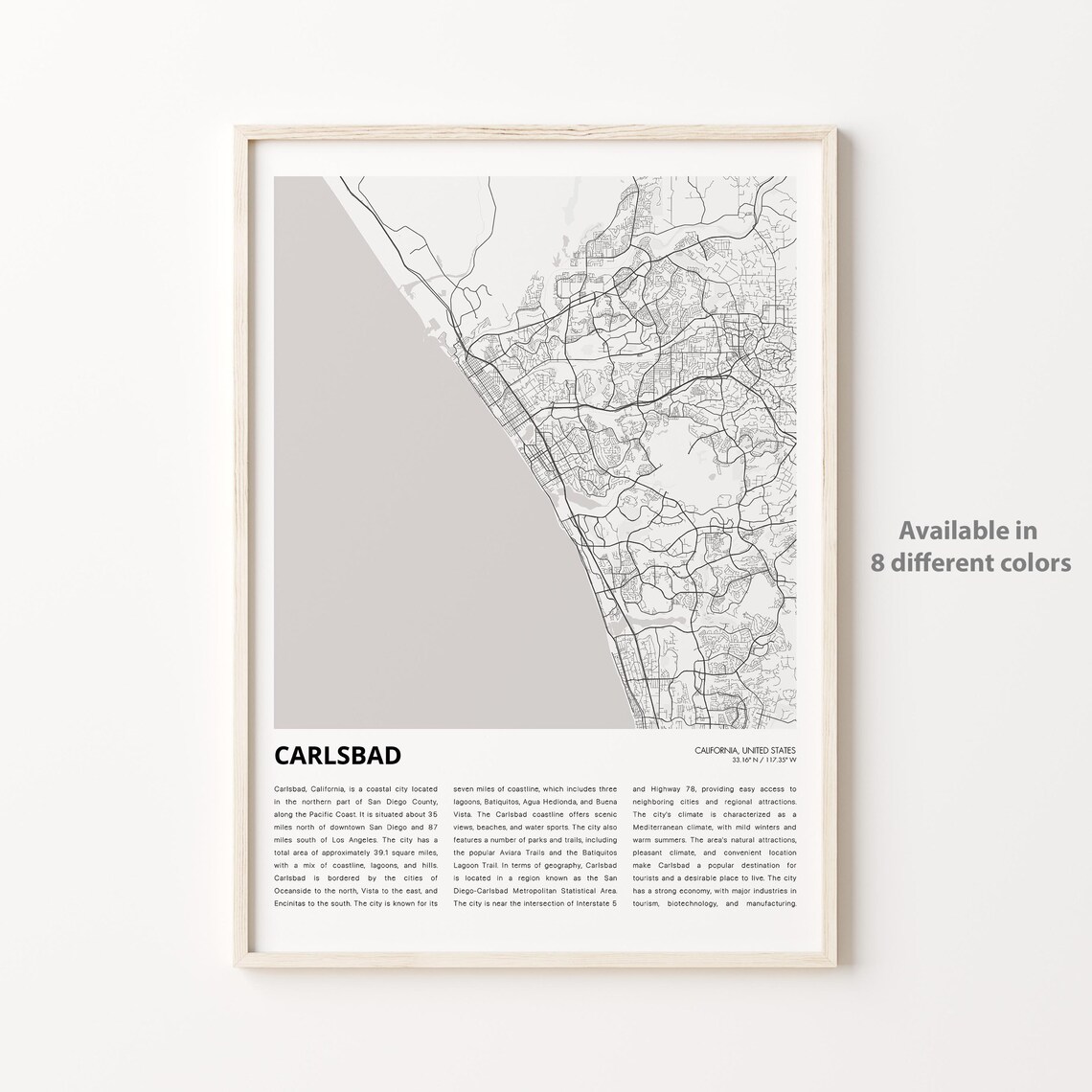 Carlsbad California Coastal City Street Map Modern Travel Gift Poster