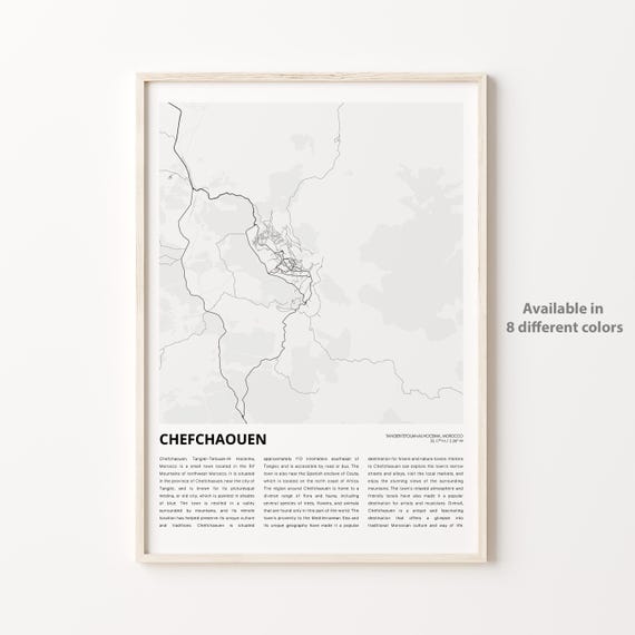 Chefchaouen Map Print Travel Wall Decor Art Tangiertetouanal Hoceima Housewarming Gift