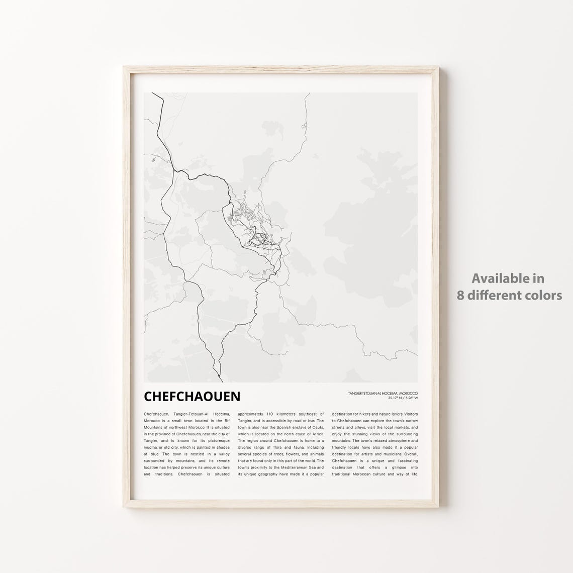 Chefchaouen Morocco Minimalist City Map with Text Art Poster