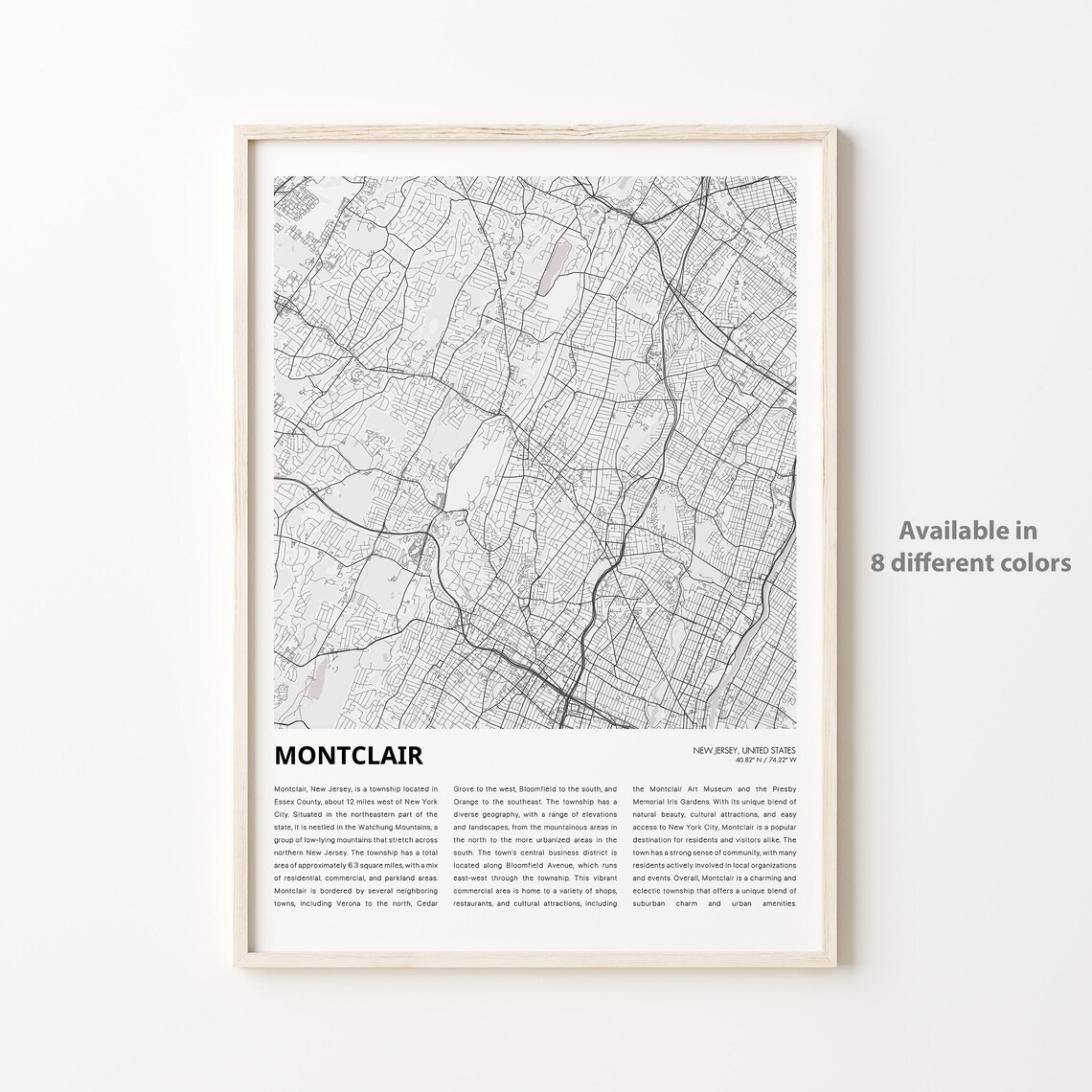 Modern Montclair New Jersey Minimalist Street Map Travel Wall Art