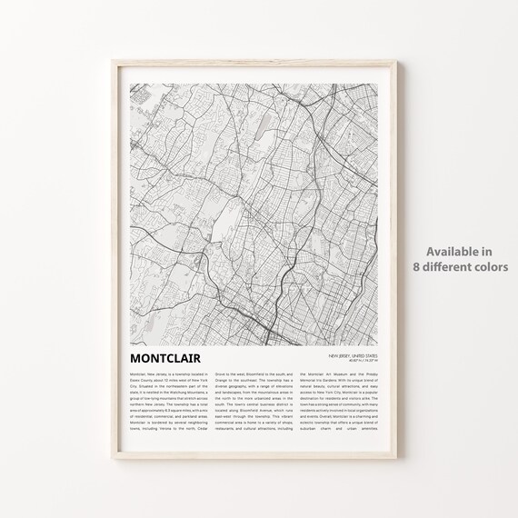 Modern Montclair New Jersey Minimalist Street Map Travel Wall Art
