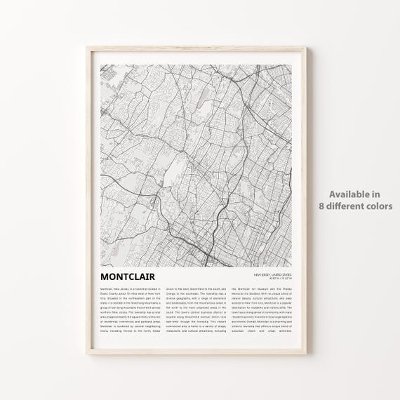 Montclair Map Print Travel Wall Decor Art New Jersey Housewarming Gift