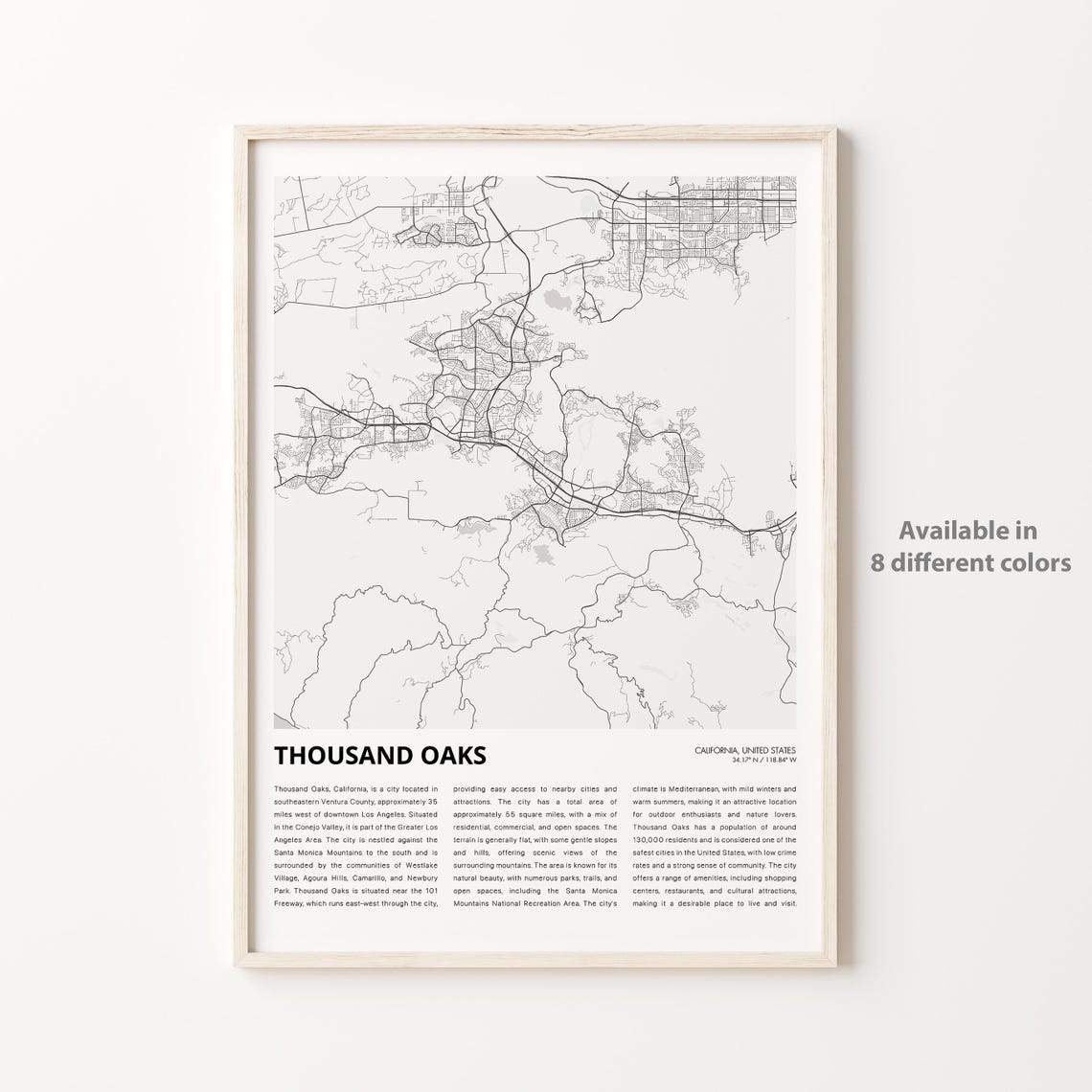 Thousand Oaks California Minimalist City Street Map Art Poster