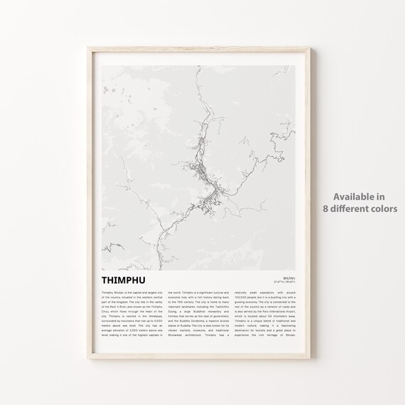 Thimphu Bhutan Minimalist Street Map Poster Himalayan Capital Art