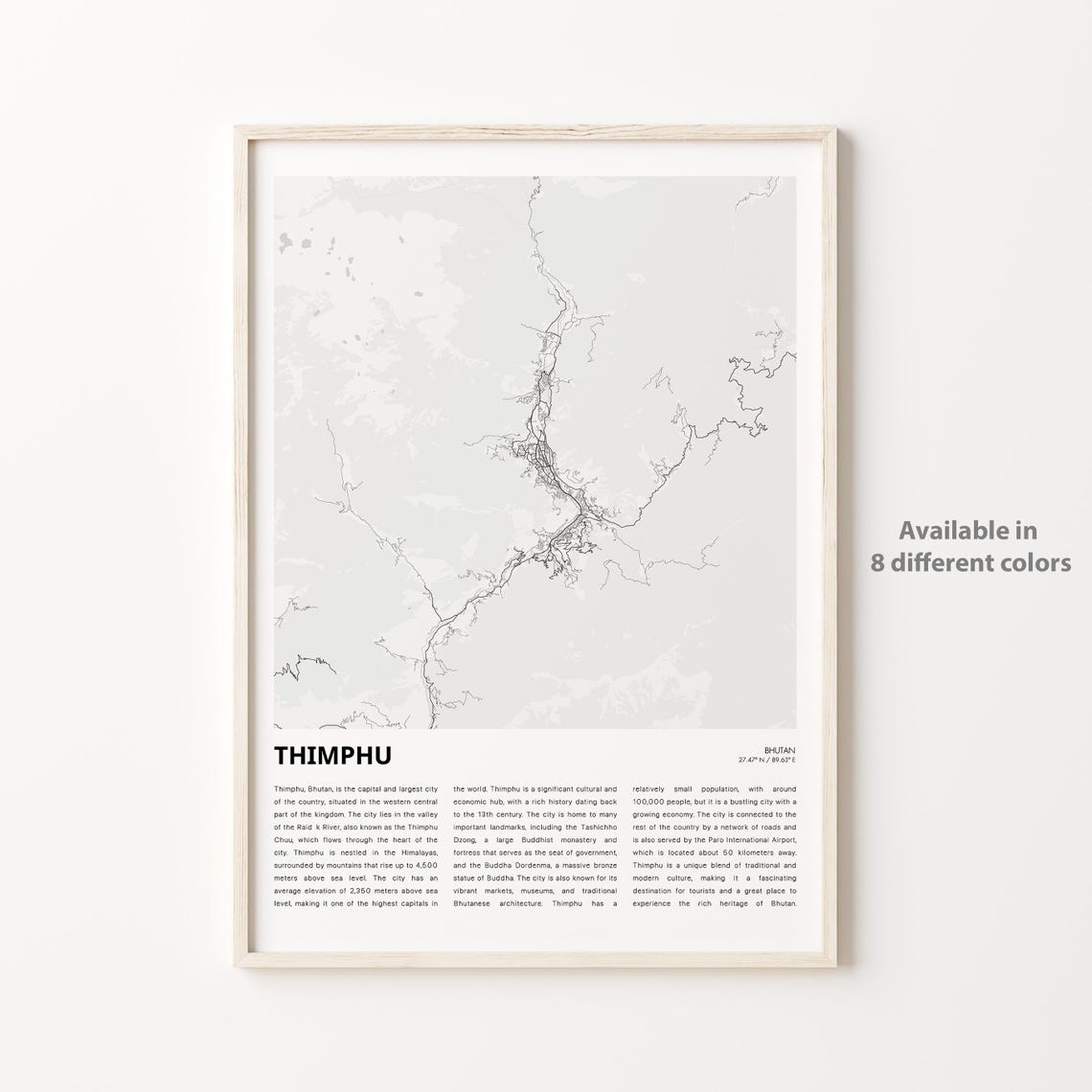 Thimphu Bhutan Minimalist Street Map Poster Himalayan Capital Art