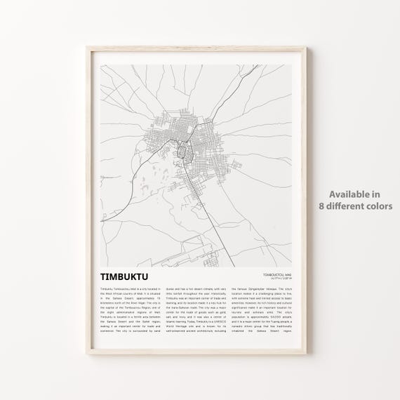 Timbuktu Mali Minimalist Desert City Street Map Artwork Poster