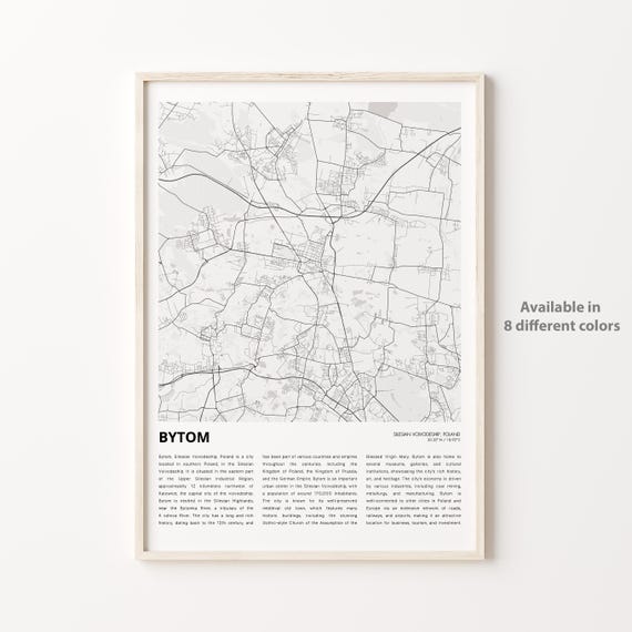 Bytom Map Print Travel Wall Decor Art Silesian Voivodeship Housewarming Gift