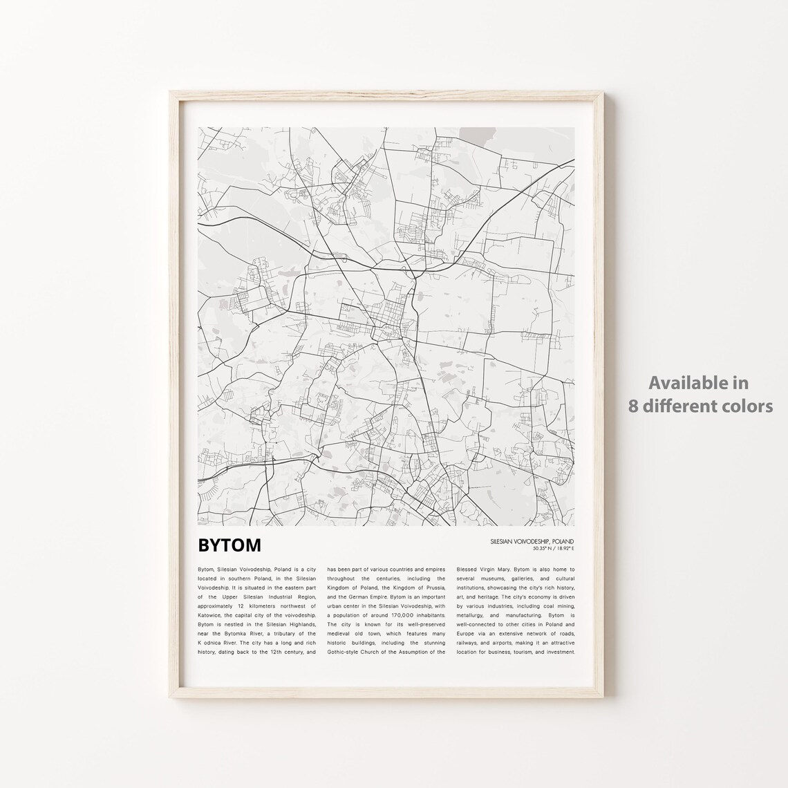 Bytom Poland Minimalist City Map Black and White Travel Poster