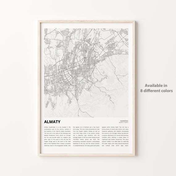 Almaty Map Print Travel Wall Decor Art Housewarming Gift Personalized Poster