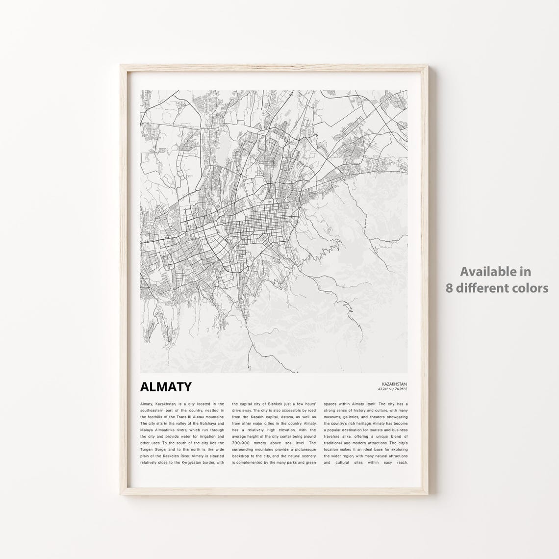 Almaty Kazakhstan City Map Monochrome Street Plan Wall Poster