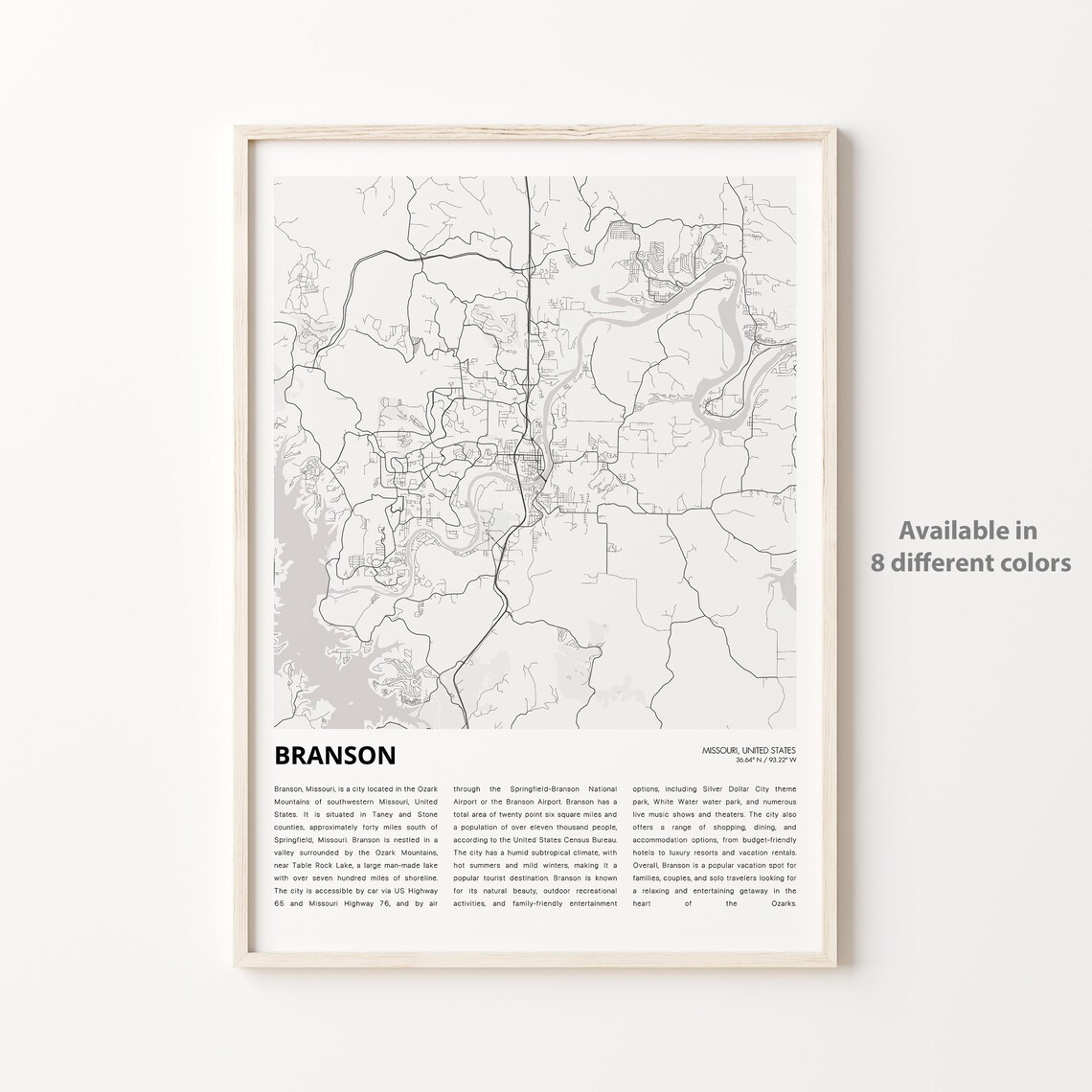 Branson Missouri Ozarks Minimalist City Street Map Art Print