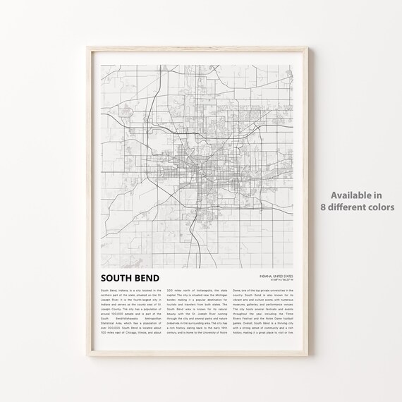 South Bend Indiana City Street Map Minimalist Urban Line Print