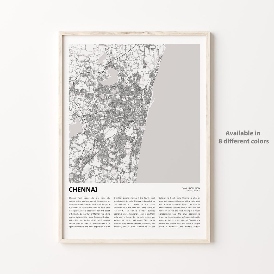 Chennai Map Print Travel Wall Decor Art Tamil Nadu Housewarming Gift