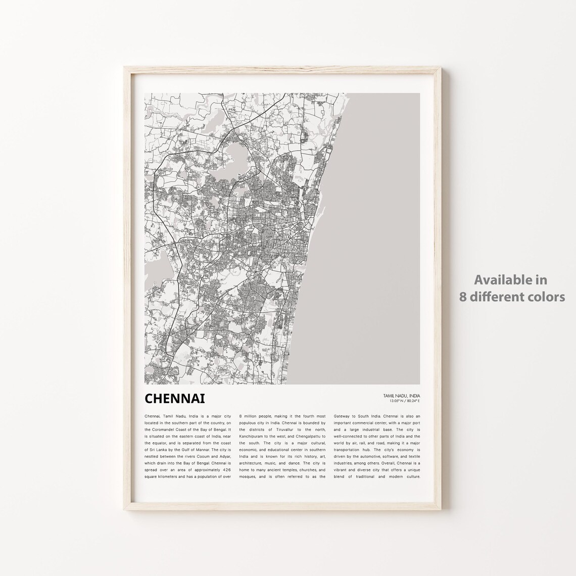 Chennai Tamil Nadu India City Street Map Minimalist Wall Art Decor