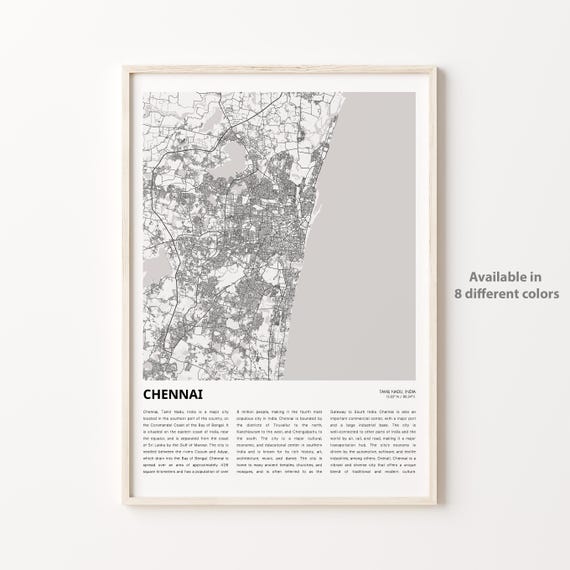 Chennai Map Print Travel Wall Decor Art Tamil Nadu Housewarming Gift
