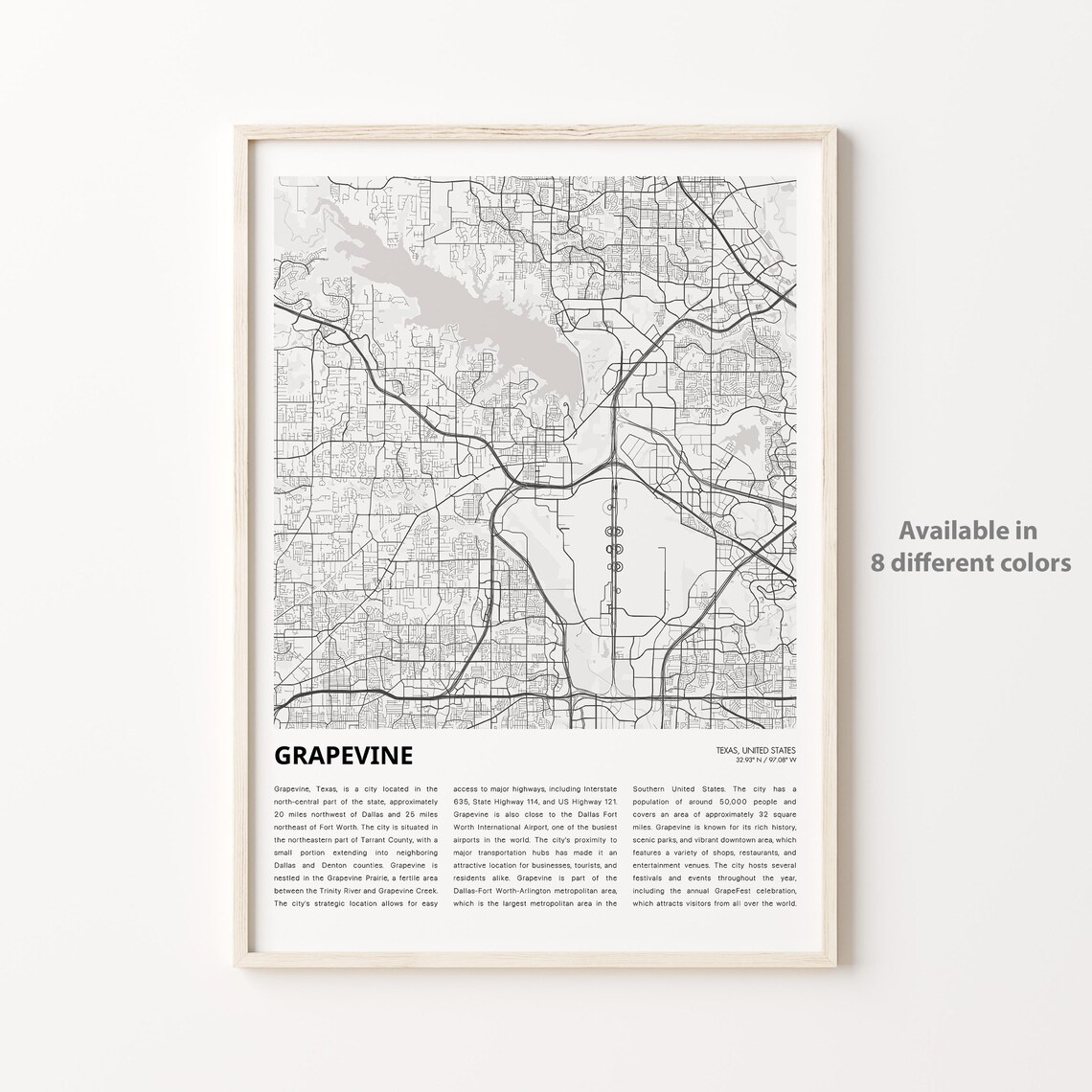 Grapevine Map Print, Texas Travel Poster