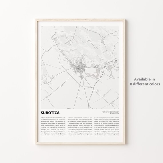 Subotica Serbia Minimal Street Map North Backa District Europe Travel Print