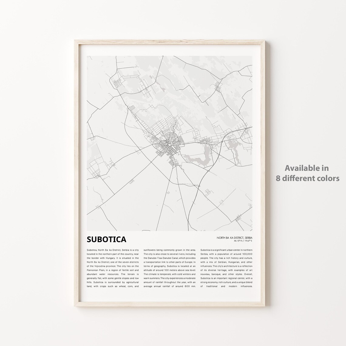 Subotica Serbia Minimal Street Map North Backa District Europe Travel Print