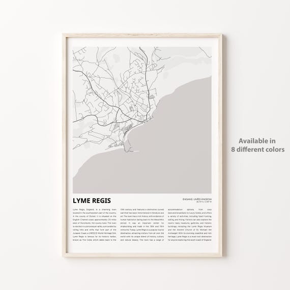 Lyme Regis Map Print Travel Wall Decor Art England Housewarming Gift