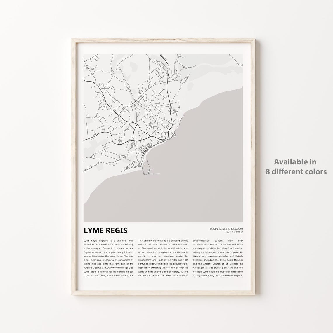Lyme Regis Map Print Travel Wall Decor Art England Housewarming Gift