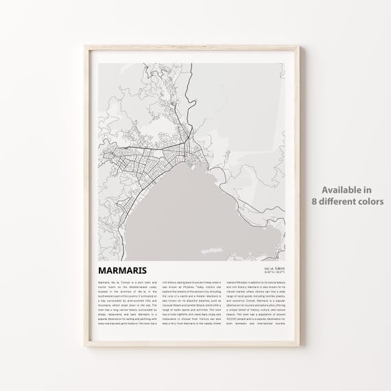 Marmaris Map Print Travel Wall Decor Art Mula Housewarming Gift
