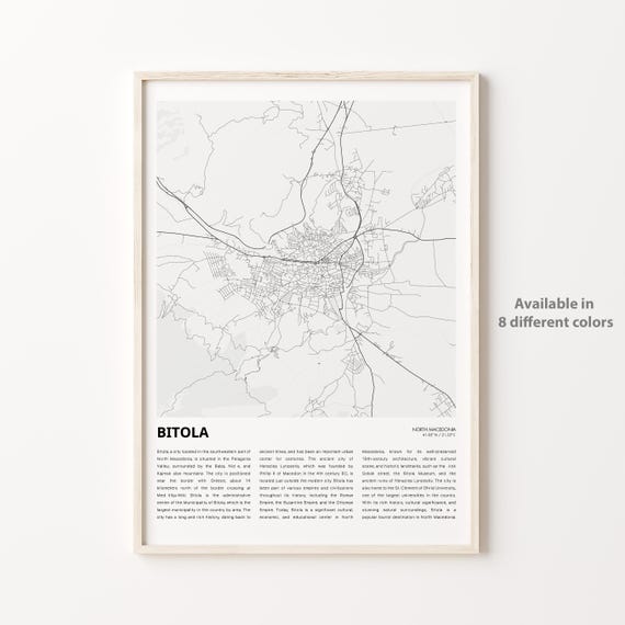 Bitola Map Print Travel Wall Decor Art Housewarming Gift