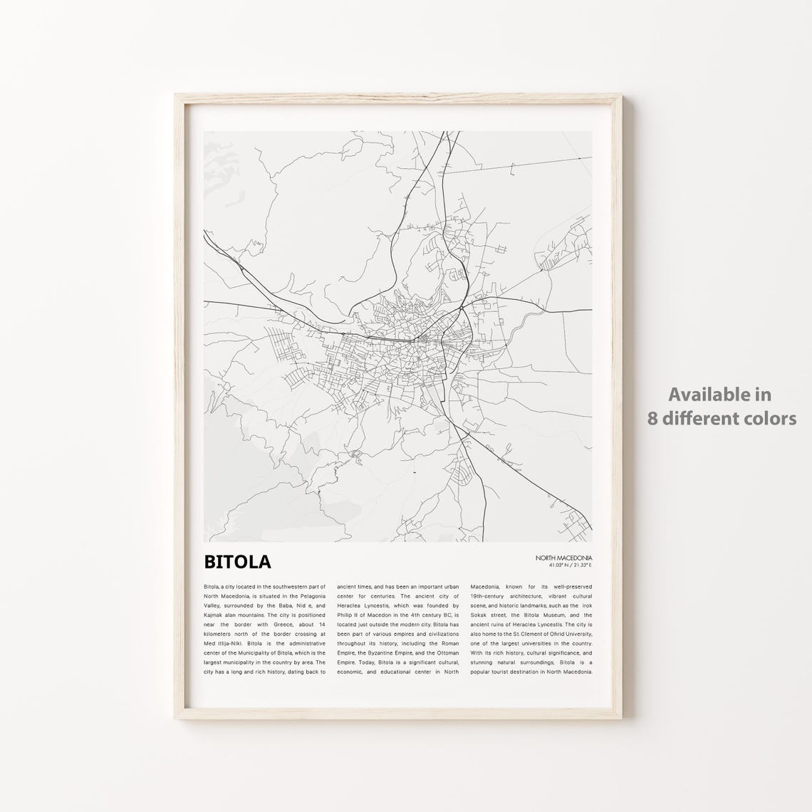 Bitola Map Print Travel Wall Decor Art Housewarming Gift