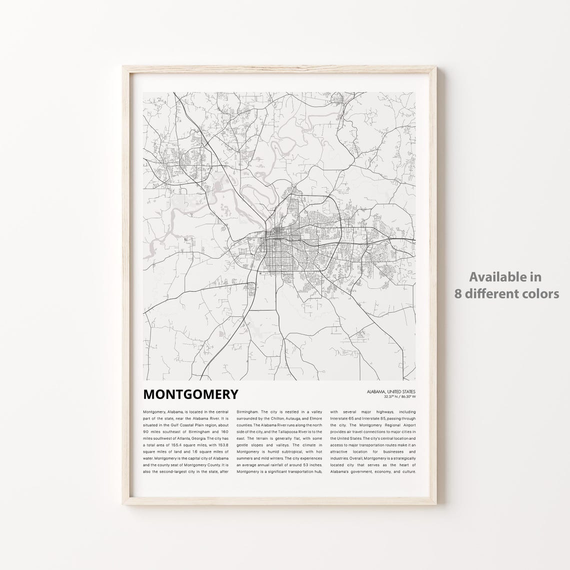 Montgomery Alabama City Street Map Minimalist Wall Decor Art Poster