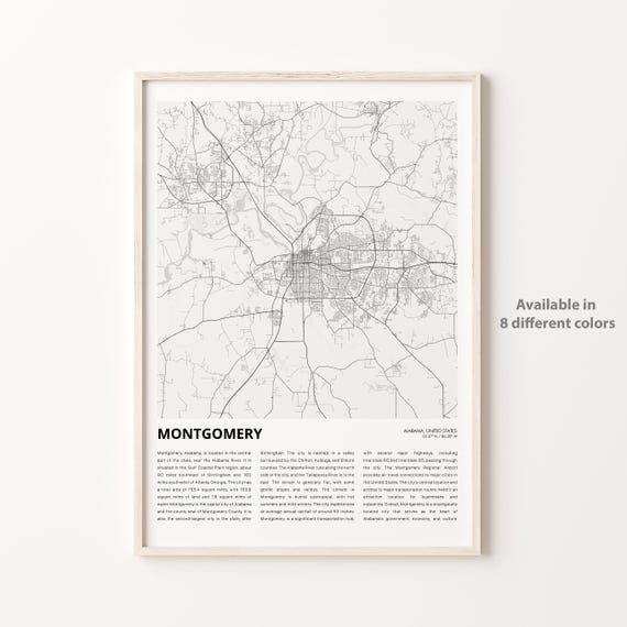 Montgomery Map Print Travel Wall Decor Art Alabama Housewarming Gift