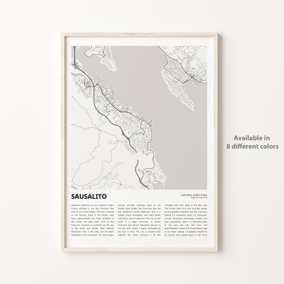 Sausalito California City Street Map Minimalist Travel Poster