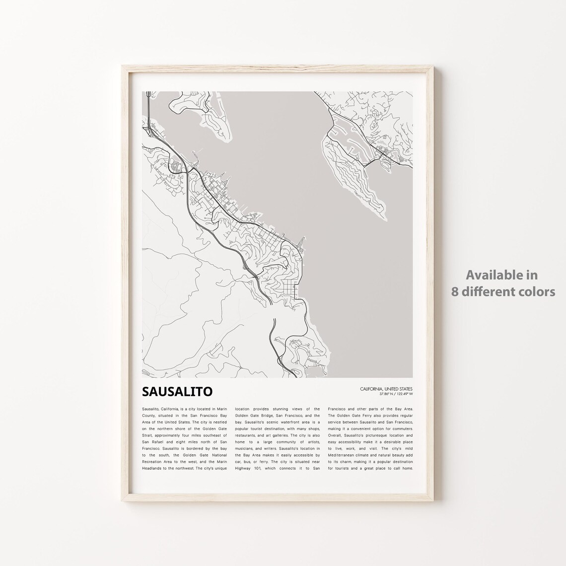 Sausalito California City Street Map Minimalist Travel Poster