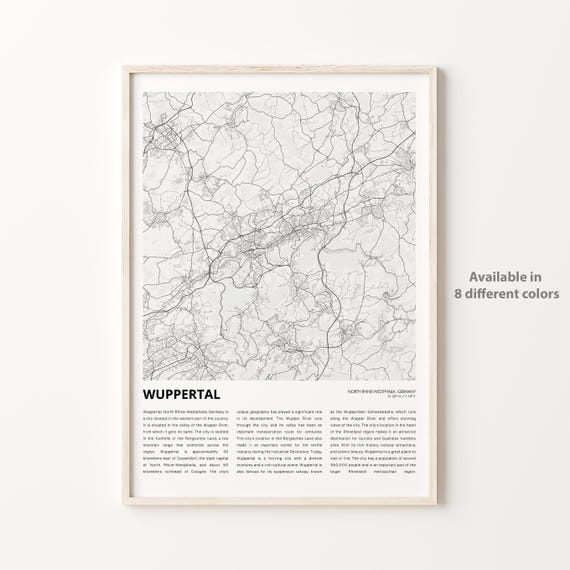 Wuppertal Map Travel Poster, North Rhine-Westphalia