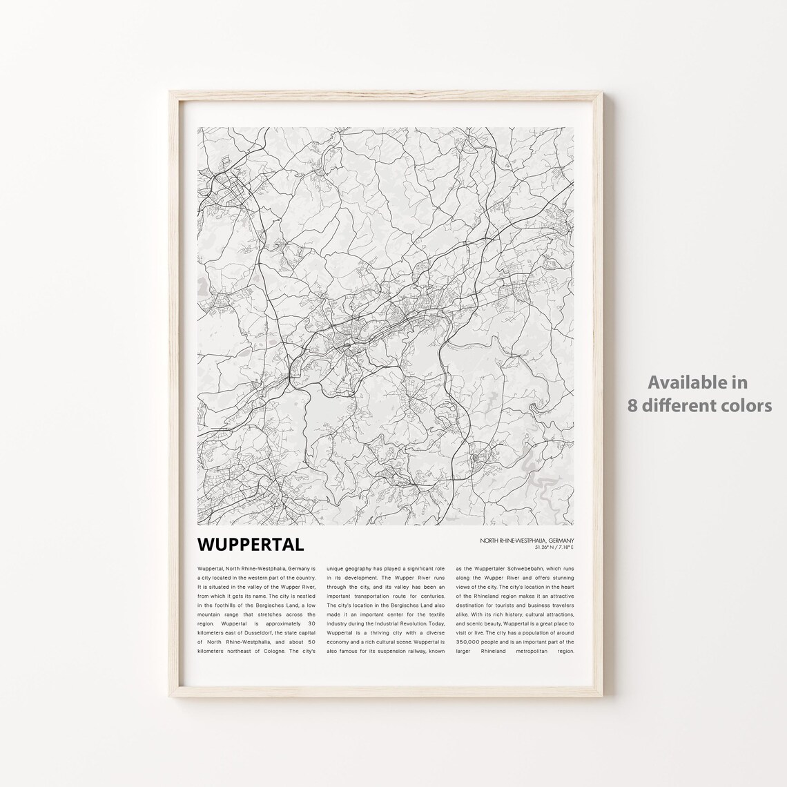 Wuppertal Map Travel Poster, North Rhine-Westphalia