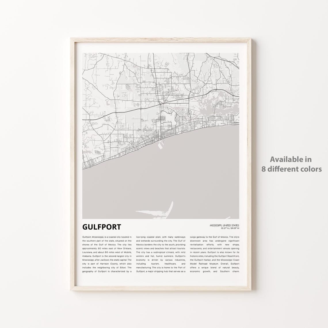 Gulfport Map Print Travel Wall Decor Art Mississippi Housewarming Gift