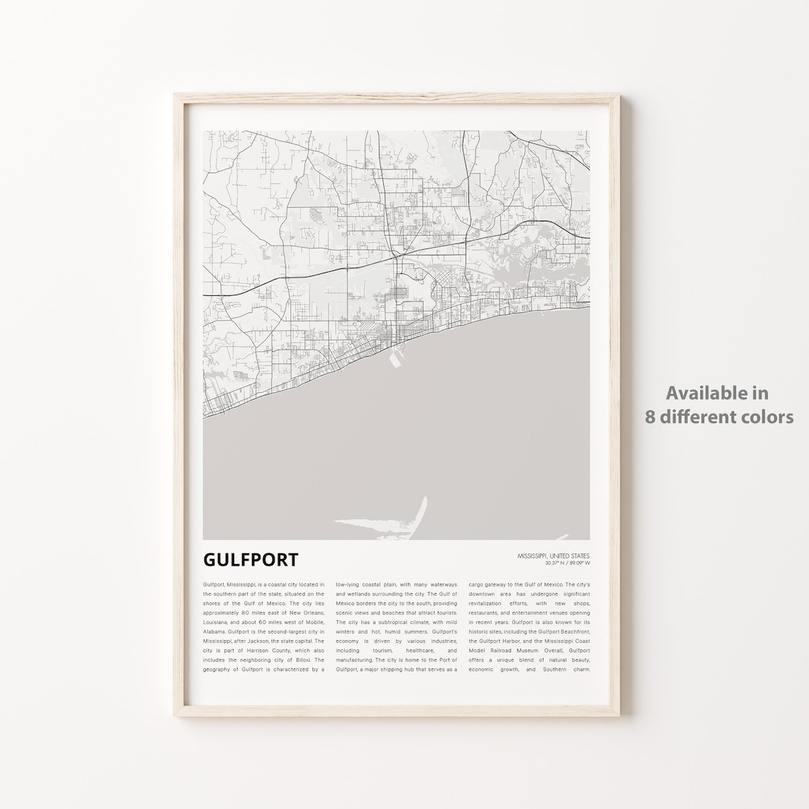 Gulfport Mississippi City Map Print Minimalist Travel Wall Decor