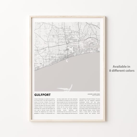 Gulfport Map Print Travel Wall Decor Art Mississippi Housewarming Gift