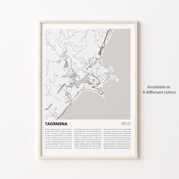 Taormina Sicily Minimalist City Street Map Line Art Decor Wall Poster