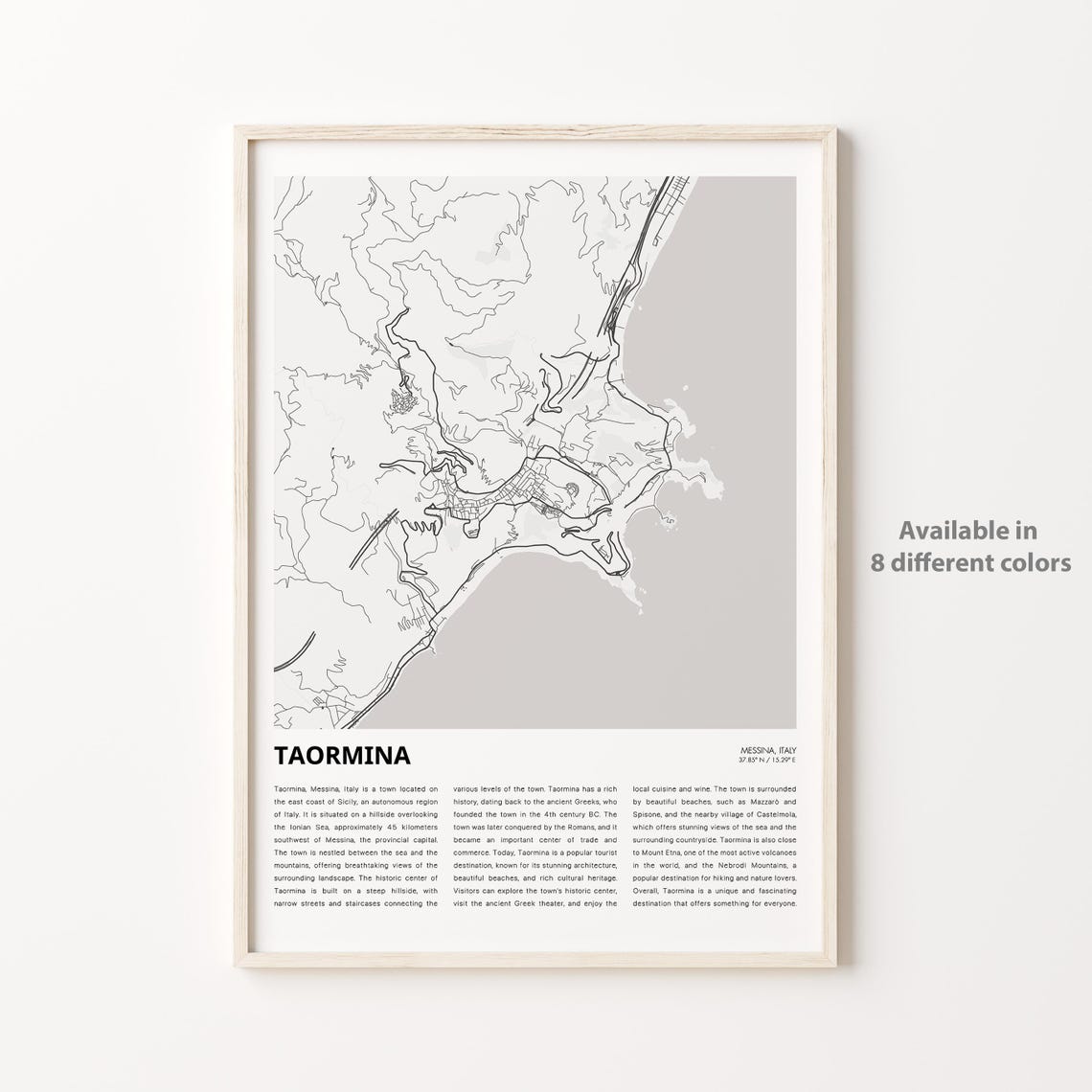 Taormina Sicily Minimalist City Street Map Line Art Decor Wall Poster