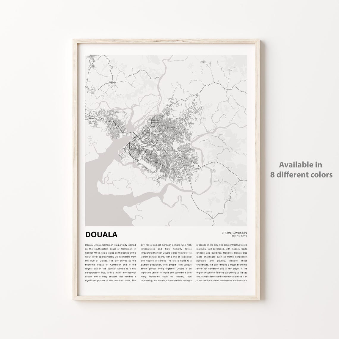 Douala Map Print Travel Wall Decor Art Littoral Housewarming Gift