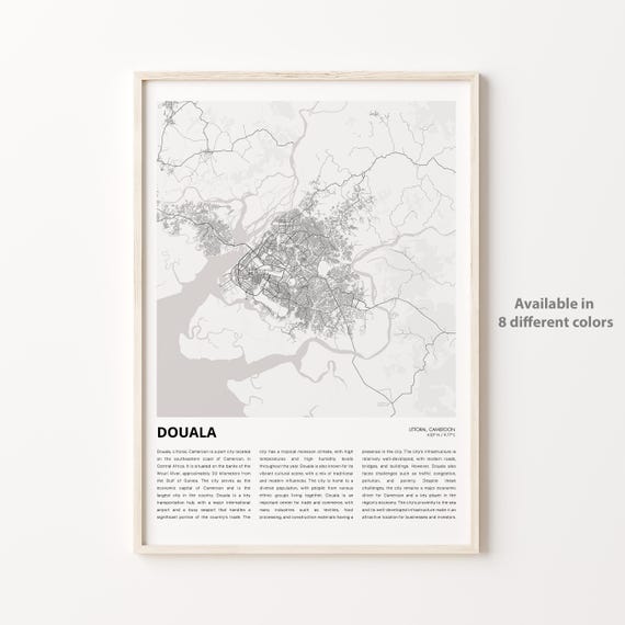 Douala Map Print Travel Wall Decor Art Littoral Housewarming Gift