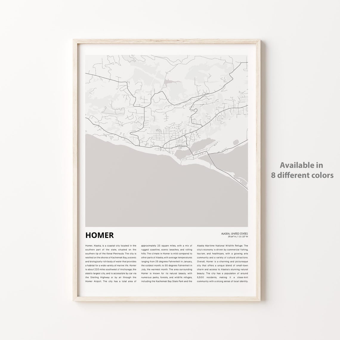 Homer Map Print Travel Wall Decor Art Alaska Housewarming Gift