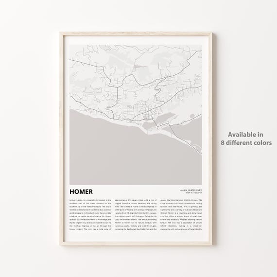 Homer Map Print Travel Wall Decor Art Alaska Housewarming Gift