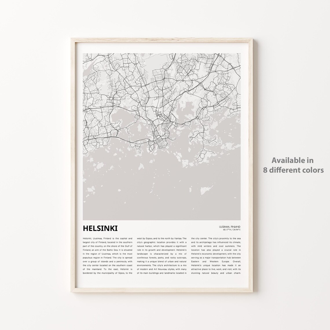 Helsinki Finland Minimalist City Street Map Line Art Travel Print
