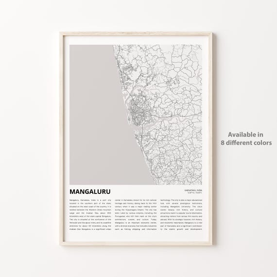 Mangaluru Map Print Travel Wall Decor Art Karnataka Housewarming Gift