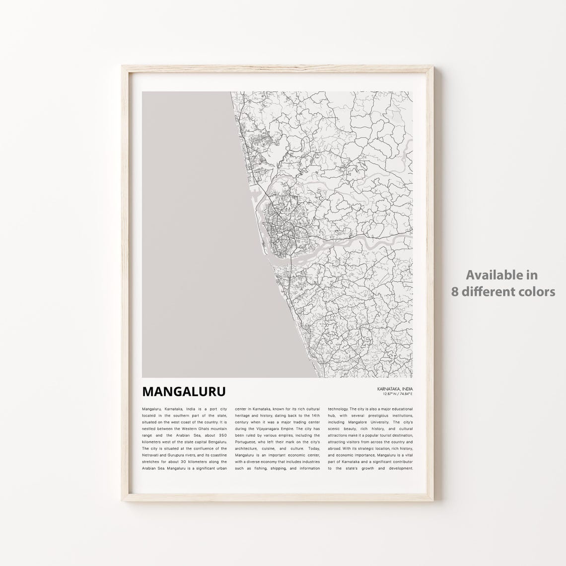 Mangaluru Map Print Travel Wall Decor Art Karnataka Housewarming Gift