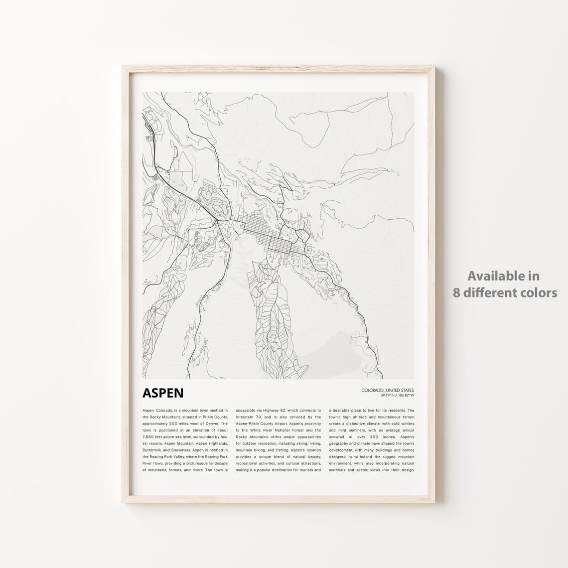 Aspen Map Print Travel Wall Decor Art Colorado Housewarming Gift Personalized Poster